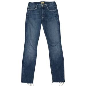 MOTHER Denim The Looker Ankle Fray Skinny Jeans Raw Hem Girl Crush Blue Size 26